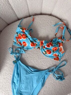 Sky Blue Peach Print Bikini Set